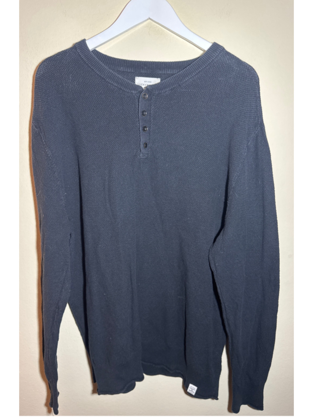 Men's Lucky Brand Black Henley Sweater XXL
